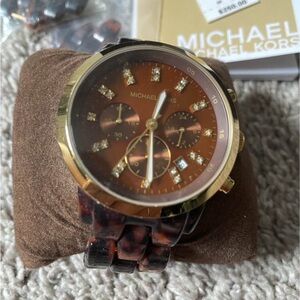Michael Kors Gold and Brown Tortoiseshell Watch